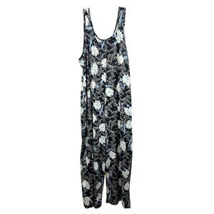 Ekouaer Womens Loungewear Wide Leg Jumpsuit Black/Multi Floral Sleeveless Large